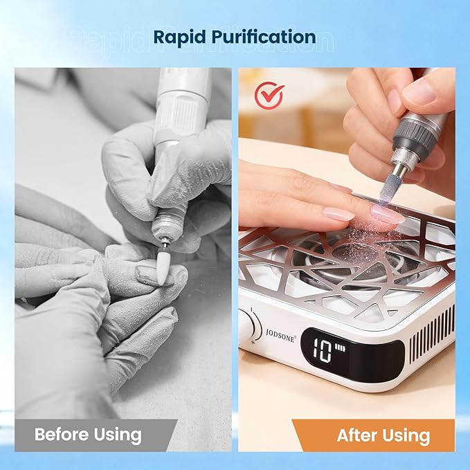 JODSONE Mini 6000RPM Cordless Nail Dust Collector with 30 Filters Low Noise 10-Speed Adjustment Rechargeable Portable for Acrylic Nail Polishing Nail Salon Professional Use