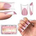 NOVO OVO Extra Thick Duck Nails Short with Moon Curve Light White French Tips BERRY PINK Full Cover for Press on Acrylic, Flare Wide French Soft Gel Fake False Nail Extension x 15 Sizes 240 pcs