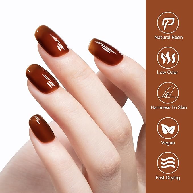 MEGIOR Tortoise Sheer Jelly Gel Nail Polish 0.5 Fl Oz Jelly Brown Caramel Transparent Soak Off UV LED Lamp Light Cure Amber Gel Polish for Salon and Nail Art Starter Manicure DIY at Home