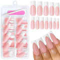 AddFavor 120pcs White French Tip Press on Nails Long Square Fake Nails Nude False Nails XL Long Tapered Square French Press ons Nail Acrylic Artificial Nail with Adhesive Tab for Women Girls