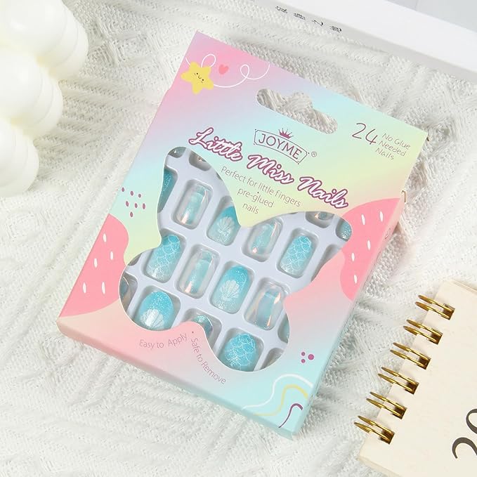 Cute Press on Nails for Kids,Girls Trendy Stuff Fake Nail Kit for Ages 5-12, Pre-glue Glitter Short Acrylic Nail Stick on Nails, Great for Girl Birthday Gifts, Parties&Makeovers Decoration