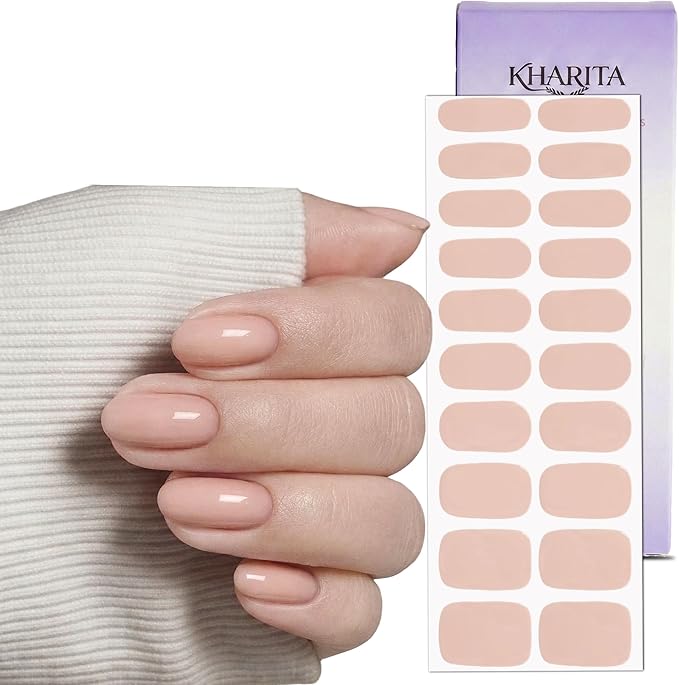 Semi Cured Gel Nail Strips – Real Gel Nail Polish Wraps | Long Lasting Easy Peel-Off Removal | Hema-Free | 20-Piece Solid Nude Pink Salon Sticker Kit with File & Stick