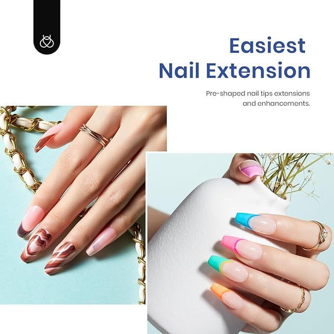 Beetles Gel Nail Kit Easy Extension Set With 500Pcs Medium Coffin Shaped Tips 5 in 1 Nail Glue Base Gel and Innovative Led Lamp Easy Funny Diy False Tips Art at Home Day Gifts for Her