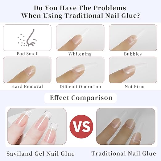 SAVILAND Gel Nail Glue: 15 ML Gel Nail Glue U V Nail Glues Super Strong Nail Glues for Press Ons, Long Lasting Nail Tips Manicure Art Tool Nail Lamp Needed