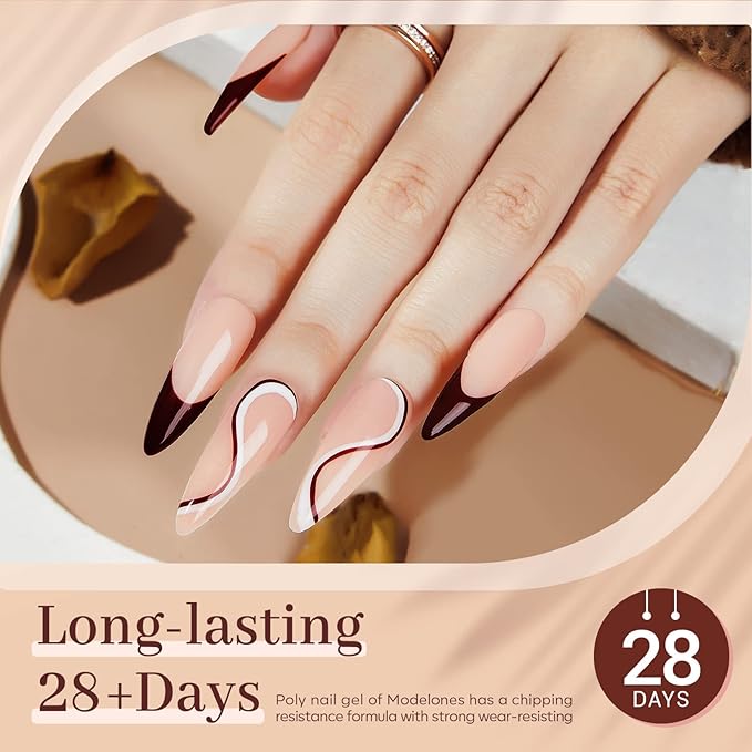 Modelones Poly Nail Gel, 6 Colors Nude Skin Tones Pink Neutral Brown Collection Poly Extension Gel Set Builder Manicure DIY Design Nail Art Home Salon Beauty Gift