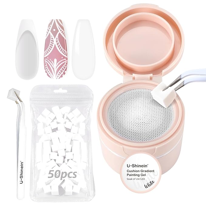 Cushion Gradient Painting Gel, Ombre Nails Aura Nails Full Coverage Precise Control of Each Dip 100pcs Spong & Tweezers Matte Effect Non-Wipe Long Lasting Soak Off UV LED(w)