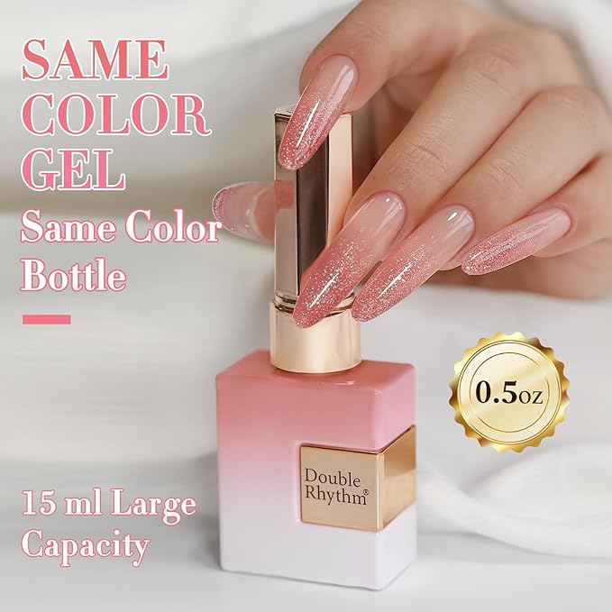 Double Rhythm 0.5Oz Glitter Gel Polish Shimmer Reflective Color for Nail Art Salon DIY Soak Off 15ml Nail Lamp Gel Polish at Home (Rose Pink-B1175)