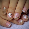Press on Nails Short Square Fake Nails Leaves False Nails with Designs Gold Glitter Glossy Glue on Nails Full Cover Acrylic Stick on Nail Shiny Artificial Nail for Women Girls Manicure 24Pcs
