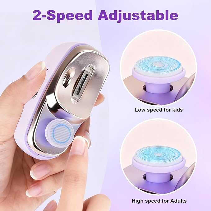 Valentines Day Gifts for Him & Her - Electric Nail Clipper for Seniors & Adults, Baby Smart Nail Clipper, 2-in-1 Automatic Nail Clipper with Light & Storage for Fingernail (Purple)