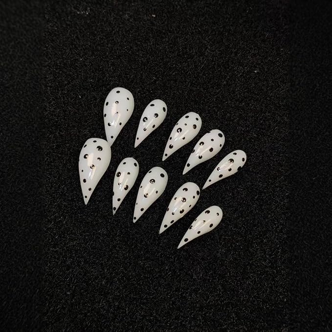 Handmade Long Curved Press on Nails Luxury Black Polka Dot Fake Nail with Designs Eagle Claw Extra Curved Press on Nails Full Cover Artificial Acrylic Nail Stick on Nails for Women (Size M)