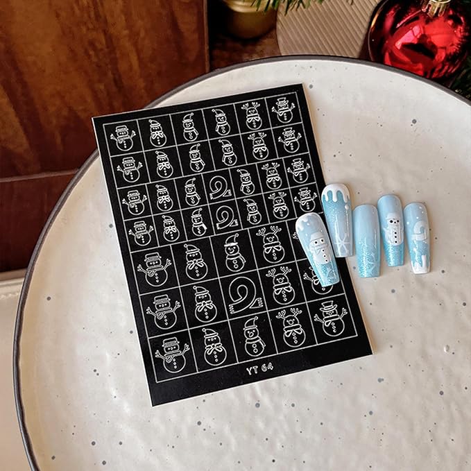 Christmas Nail Stickers Airbrush Stencils Stickers for Nail Art Self Adhesives with Snowman Snowflower Deer Bell Wreath Socks Designs Supplies Design Nail Guide for Manicure Nails Decoration 6 Sheets