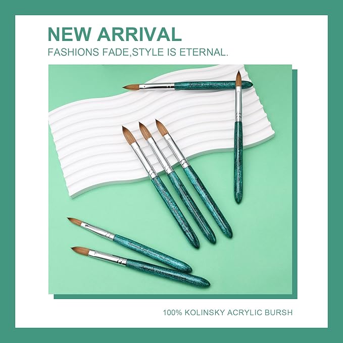 Acrylic Nail Brush Size #16, 100% Pure Kolinsky Nail Art Brushes for Acrylic Application, Sturdy Starry Handle Oval Shaped Nail Design Tools for Professional Manicure DIY, Green