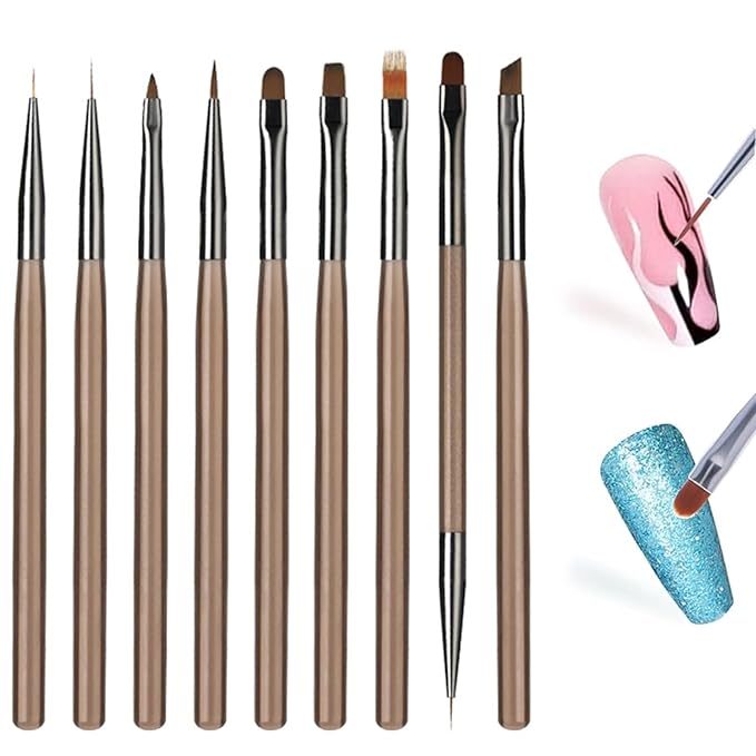 Nail Art Brushes, Nail Brushes for Nail Art Brush Acrylic Set Design Tools Brown (9Pcs)