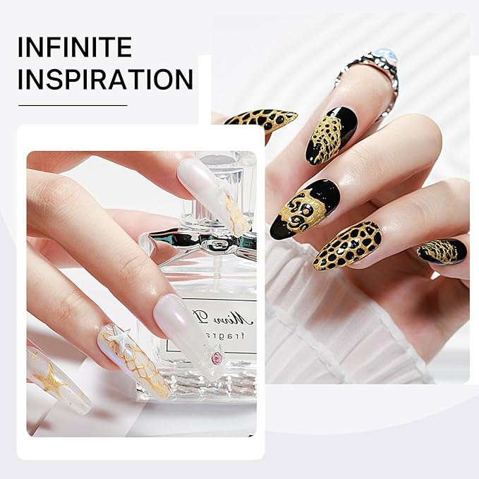 MIZHSE Gold and Silver Poke Gel Nail Polish, with Professional Poke Foundation Gel and Brush Tool, Multifunctional Drawing Painting Nails Art Design Lace Letter Wave Flower Manicure DIY Home