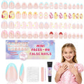 16 Sizes 128 Pieces Press on Nails for Kids, 4 pack Kids Nail Kit Colorful Flower Almond Fake Nail Tips for Girls 8-12 Years Old with Jelly Nail Adhesives & Nail Glue Birthday Easter Gift 2026