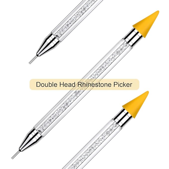 Tatuo 2 Pieces Rhinestone Picker Dotting Pen, Dual-ended Rhinestone Gems Crystals Studs Picker Wax Pencil Pen Crystal Beads Handle Manicure Nail Art DIY Decoration Tool (White)