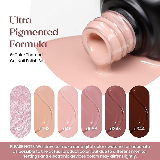 beetles Nude Gel Polish - Nude Symphony 6 Colors Polish Set, Neutral Pink Brown Glitter Skintone Gel Nail Colors, Soak off Uv Led Lamp Needed Nail Art Design Home Diy Gifts For Women