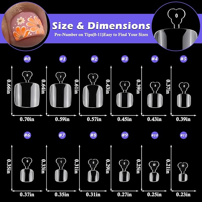240pc Fake Toenails Full Cover Cover Gel Toe Nail Tips Clear Press on Toenail, Short Square Fake Toes Nails Tips Clear Gel Toenails Extrension False Toe Nail Feet Artificial Toenail Tip