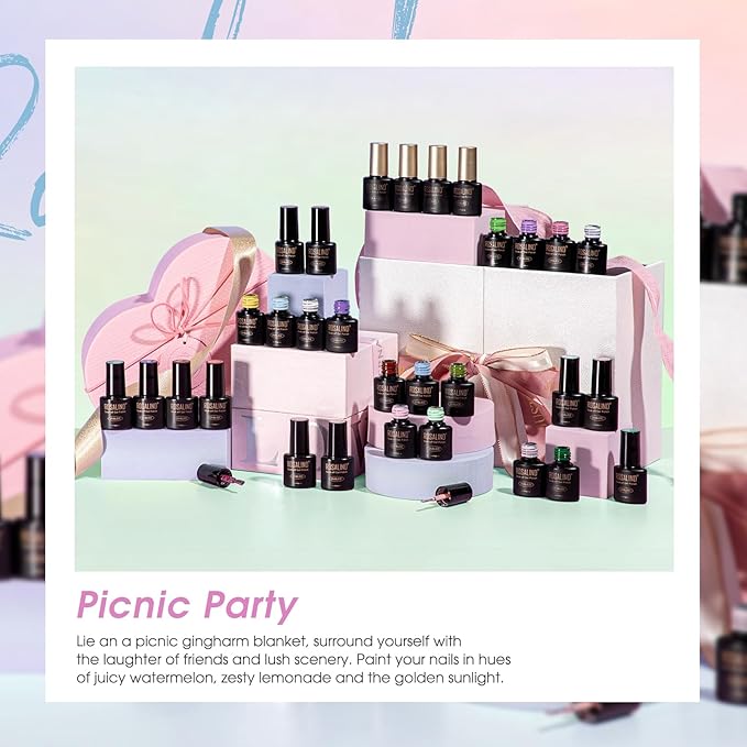 ROSALIND 30pcs Pastel Gel Nail Polish Set, 26 Colors Gel Polish with 3Pcs Glossy Matte Glitter Top Coat and Base Coat White Green Blue Purple Bright Nail Gel Polish Soak Off for Women