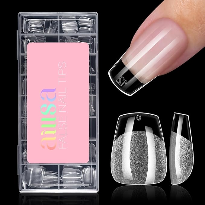 AILLSA Extra Short Coffin Nail Tips - 15 Sizes 120pcs Half Matte Pre-shaped Short Nails Tips, Full Cover Clear Press on Gelly Tips for Home Salon with Storage Box