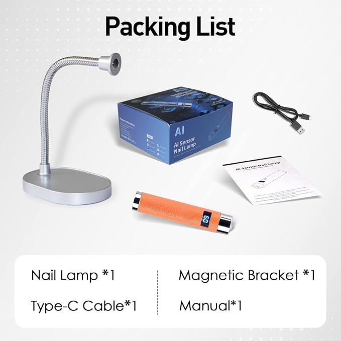 YTD Likomey Intelligent Sensor Handheld UV Light for Nail Gel with Magnetic Stand,Mini Portable Cordless Rechargeable Leather Nail Lamp with LCD Display,Fast Curing for UV Glue Builder Gel-G1 Orange