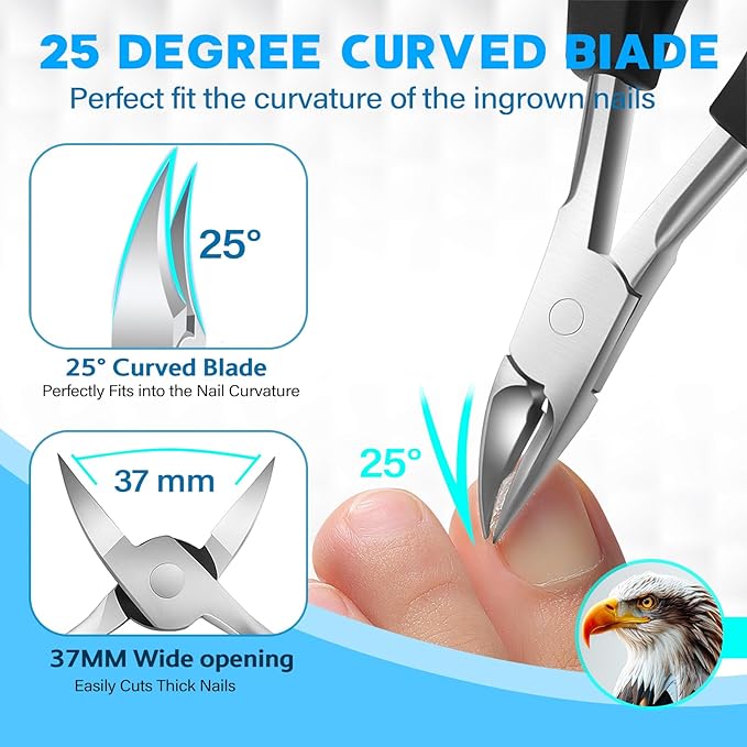 8-in-1 Heavy Duty Toenail & Fingernail Clippers for Seniors Men with Thick & Ingrown Nails - Manicure Pedicure Kit with 360° Swivel Head - Professional Wide Jaw Podiatrist Tools
