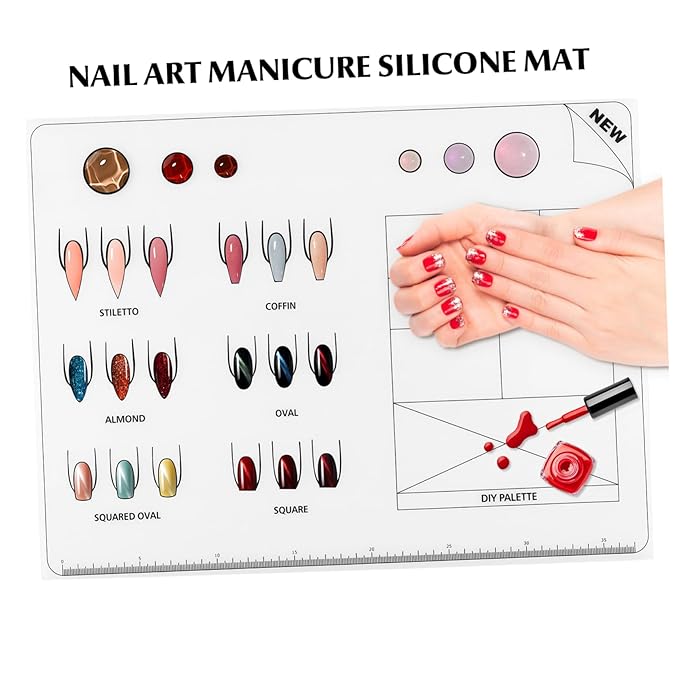 Beaupretty Acrylic Nail Training Mat, Manicure Art Practice Mat Silicone Trainer Sheet Practice Pad Nail Tool for Acrylic Fingernails