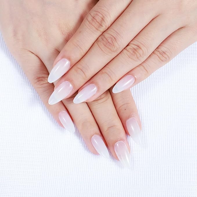 Rnker Press On Nails - Transparent Color, Almond Top gel Nails with Bright Finish, 15 Sizes - 30 Nail Kit with Glue
