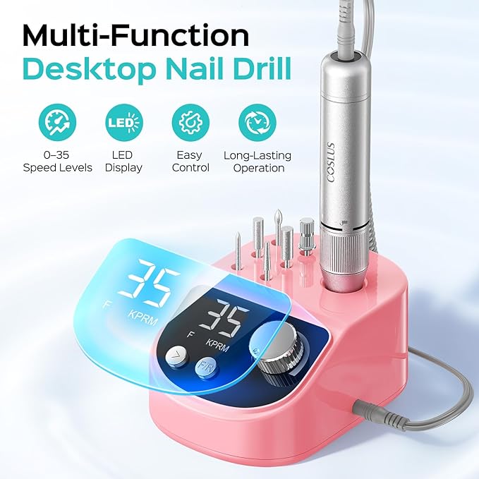 COSLUS E50 Professional Electric Nail Drill: Upgraded Steady Power with LED Display for Acrylic, Gel & Natural Nails - Easy to Use for Women, Nail Art Practice, Desktop Nail File at Home DIY or Salon