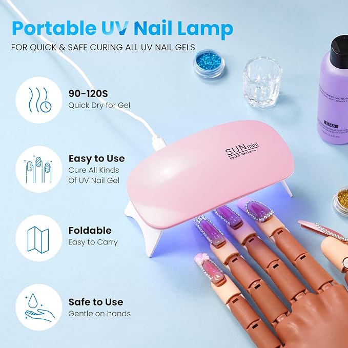 Magnetic Practice Hand for Acrylic Nails Kit: Flexible Nail Hands Acrylic Powder Set for Nail Extensions Caving - Mannequin Training Hand for Beginner Salon Home