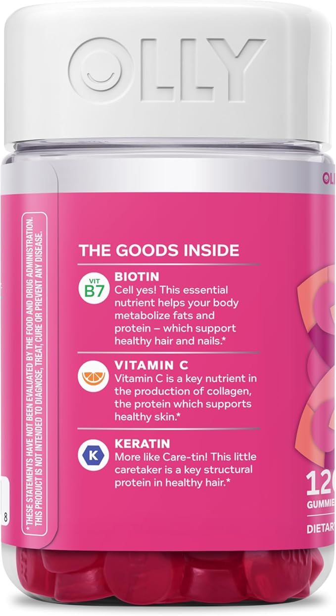 OLLY Undeniable Beauty Gummy, for Healthy Hair, Skin & Nails,* Biotin, Vitamins C & E, Keratin, Chewable Supplement, Grapefruit Flavored, 60 Day Supply -, 120 Count (Pack of 2)