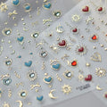 Heart Nail Sticker Decals Star Moon Nail Art Stickers with Diamond Design Red Blue Nails Decals 5D Embossed Self Adhesive Love Nail Charms for Women Girls Kid Manicure Supply Decoration Accessories