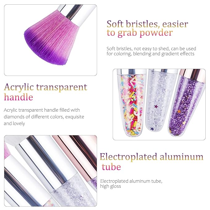 JERCLITY 3 Pieces Soft Nail Brushes Remove Dust Powder for Acrylic Nails Makeup Brushes for Loose Powder Nail Art Brush Nail Clean Up Tools for Women Girls（Purple White/White Pink/Pink Purple)