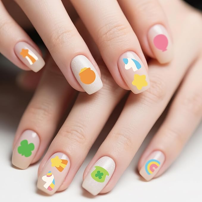 Eartim St Patrick's Day Lucky Charms Nail Sticker - 8 Sheets Unicorn Clover Rainbow Nail Art Sticker Colorful Waterproof Self-Adhesive Decorative Decal for St Patrick's Day DIY Manicure Accessories