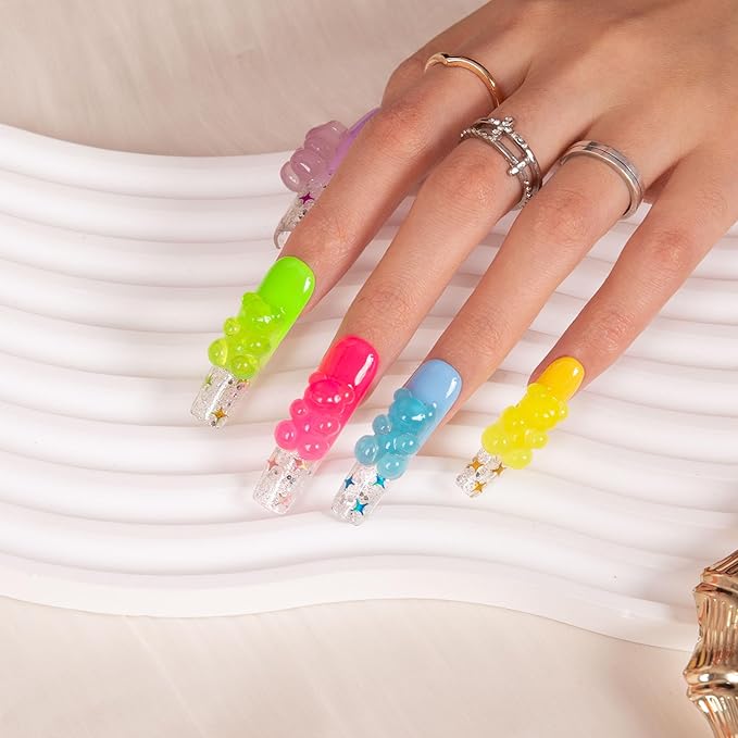 LOVFUL Press on Nails Sweet Wonderland| Handmade with Full Covered Crystals| Reusable Fake Nails| Square Mid length 1.7in| H130-S