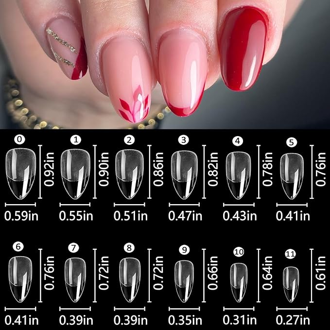 LoveOurHome 600pc Short Almond Gel Nail Tips Full Cover Clear Fake Nails XS Stiletto Artificial False Fingernails for Women Gel Acrylic Nails Extension Press on Nails Making