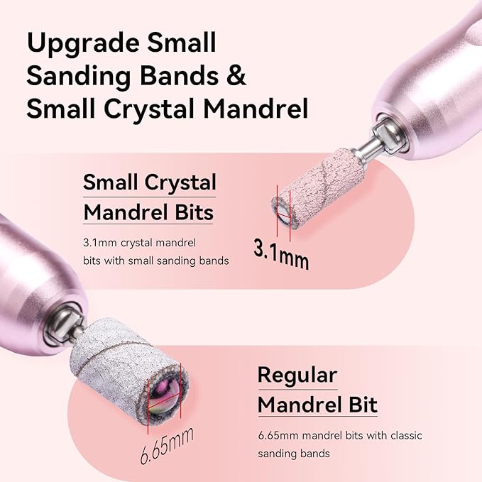 Makartt Nail Drill Bits Sanding Bands for Nail Drill, 100Pcs 4 Color Coarse Fine 80/120/180/240 Grit File Sand with 3.1mm Mini Mandrel Nail Bit Set for Acrylic Nails Gel Manicures and Pedicure