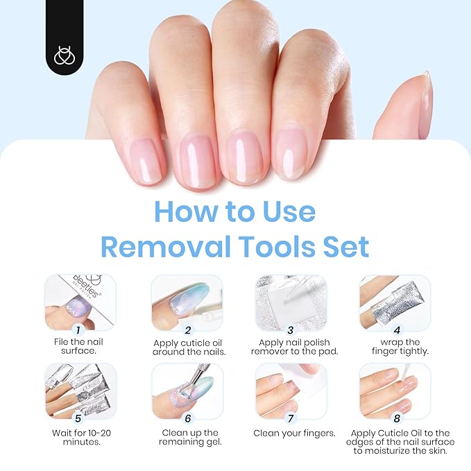 Beetles Gel Polish Remover Nail Foil Wraps 200Pcs, Nail Gel Removal Tool for Soak Off Gel Polish with Thicken Large Cotton Pad, Cuticle Oil & Cuticle Pusher, Droppers for Manicure Care