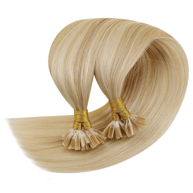 RUNATURE 24 Inch U Tip Hair Extensions Real Human Hair Ash Blonde Mix Platinum Blonde Utips Human Hair Extensions Long Straight Pre Bonded Ktip Hot Fusion Remy Hair 50g 50s