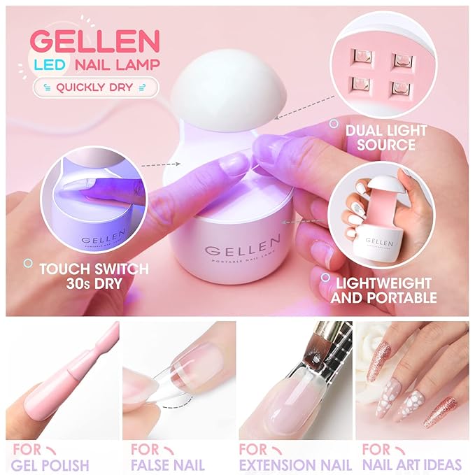 Gellen Gel Tips Nail Extension Kit, Gel Nail Kit with 240Pcs Almond Tips, 3 in 1 UV Glue for Nail Tips, Prep Dehydrator and Primer, U V LED Cure Lamp, Decorations for DIY Manicure Set