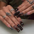 Long Press on Nails Square Fake Nails Black Artificial Nail French Tip Leopard Stick on Nail for Women 24pcs
