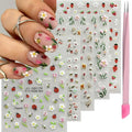 Flower Nail Art Stickers 5D Embossed Tulip Nail Decals Spring Summer Colorful Flower Nails Design Self-Adhesive 3D Accessories for Women Nails DIY Decoration(5 Sheets)