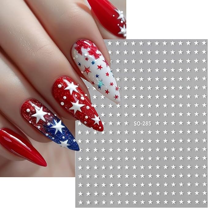 6 Sheets Mini Star Nail Art Stickers for Acrylic Nails 3D Self-Adhesive Sparkling Colorful Stars Nail Art Decals with Small Five-Pointed Star Design Nail Sticker for Women DIY Manicure Decor Supplies