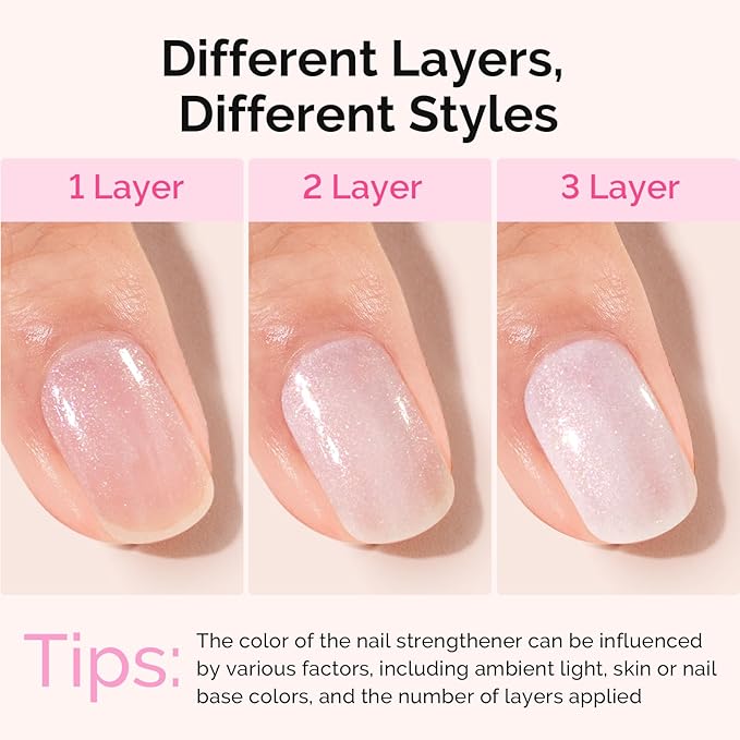 MelodySusie Nail Strengthener and Growth Treatment, 2-in-1 Ridge Filling Base Coat & Glossy Concealer Polish for Damaged Nail Repair and Healthy Shine,Gifts for Women 15ml 0.5 Fl Oz Sparkling White