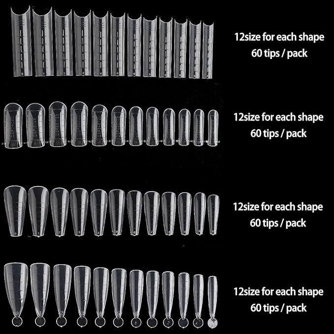 Dual Nail Form Kit, 480pcs Dual Forms for Polygel Stiletto Coffin Ballerina Extension Forms 10pcs Clear Clips With Gel Brush Pen Nails Files Buffer Nail Extension Kit for Beginner