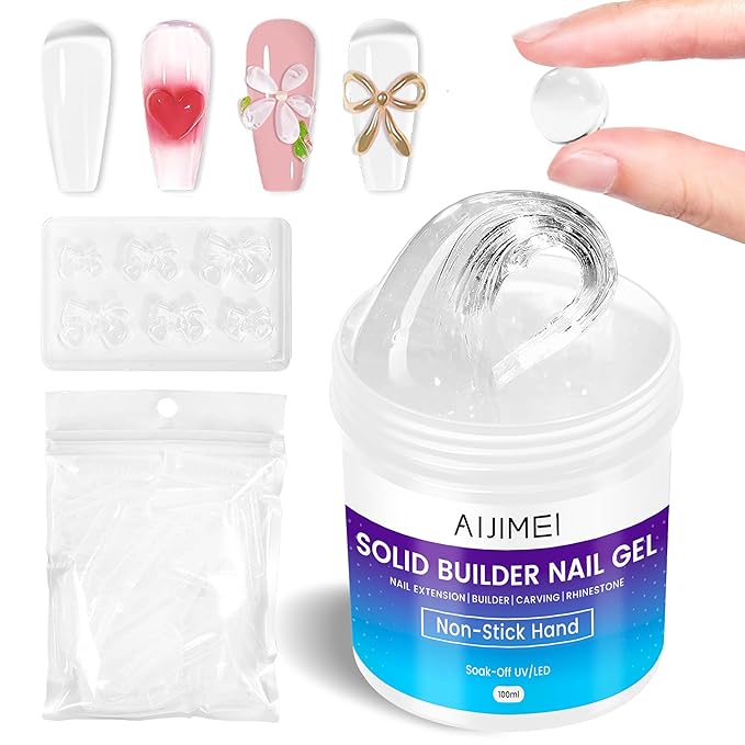AIJIMEI Solid Nail Builder Gel, 100g Solid Builder Gel for Nail Extension and Thickening Large Capacity Clear Builder Gels for Nails Use at Home(Clear)