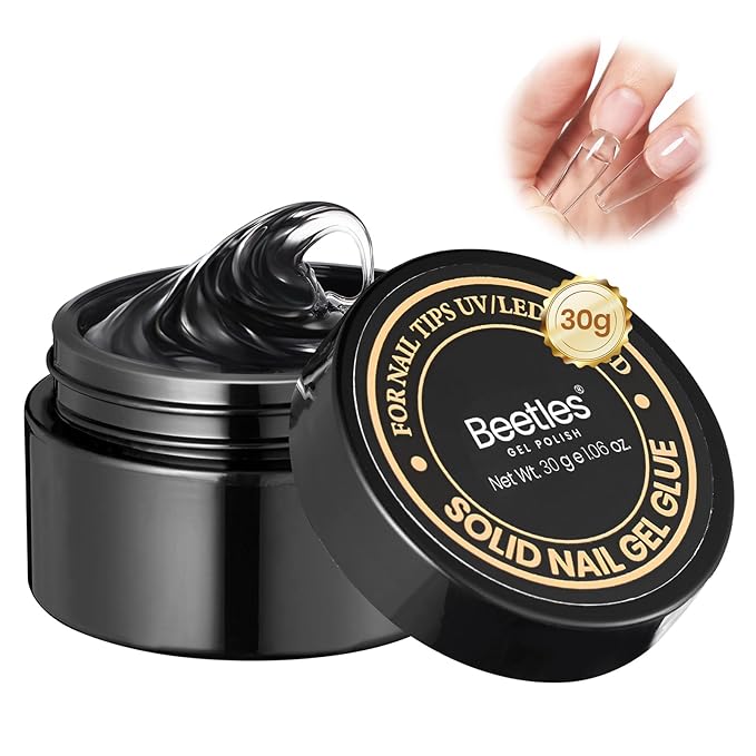 Beetles 30g Solid Nail Glue Gel for Nail Tips Press On Nails, Beginner-Friendly, Clear Hard Gel for Nail Extension & 3D Sculpting Nail Art, UV & LED Cured