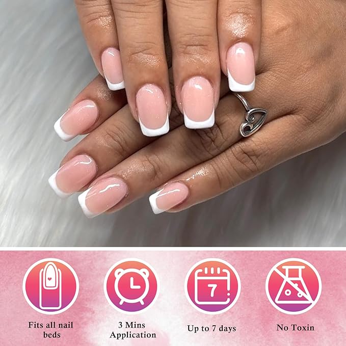 AddFavor White French Tip Press on Nails Short Square - 240pcs Nude Pink Short Square Fake Nails, French Tip Nails Press on Acrylic Nail Extension Nails Art DIY