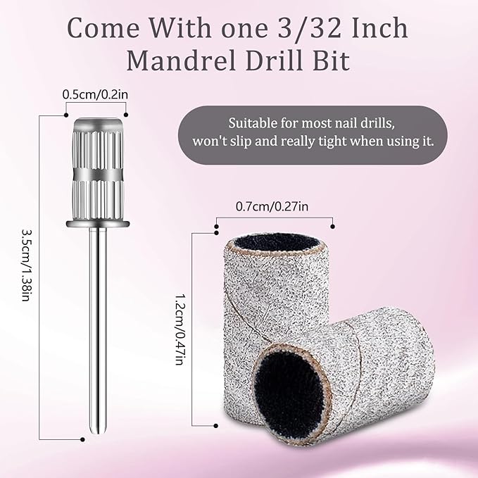 120Pcs Nail Drill Bits Sanding Bands with Nail Drill Bits, Professional Sand Band 180#/240 Fine Grit Nail File Sanding Bands for Acrylic Nails Manicures and Pedicure (Grey, 240 Grit)