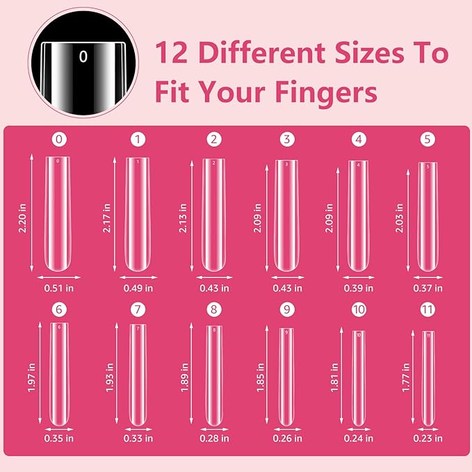 Quaferen Clear Square Nail Tips, 504Pcs XXXL Extra Long Tapered Square Straight Acrylic Nail Tips, Full Cover No C Curve Gel False Nail Extension Tips for Nail Art